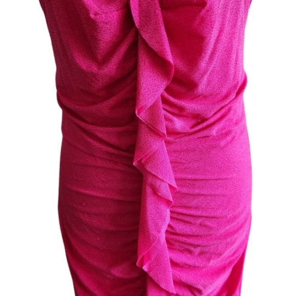 🆕️⬇️Lovely Grace Hot Pink Ruched Glitter Maxi Dress - Picture 3 of 16